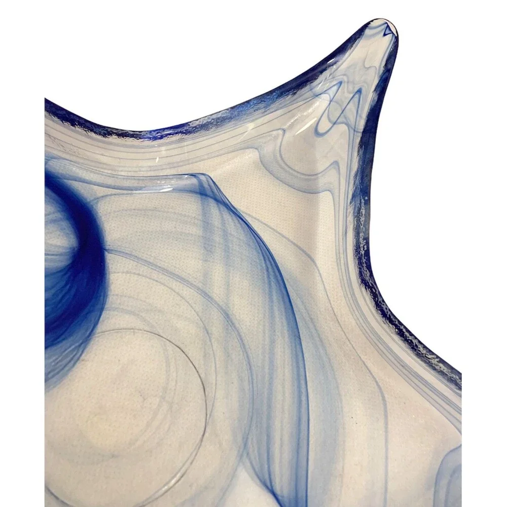 Unique Blue Clear Swirl Murano Type Glass Starfish Curved Glass Plate Bowl Dish